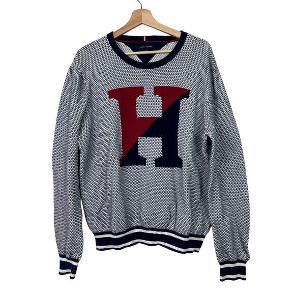 Tommy Hilfiger Men's Size XL Big H Logo Knit Crewneck Sweater Preppy Classic - Picture 1 of 9
